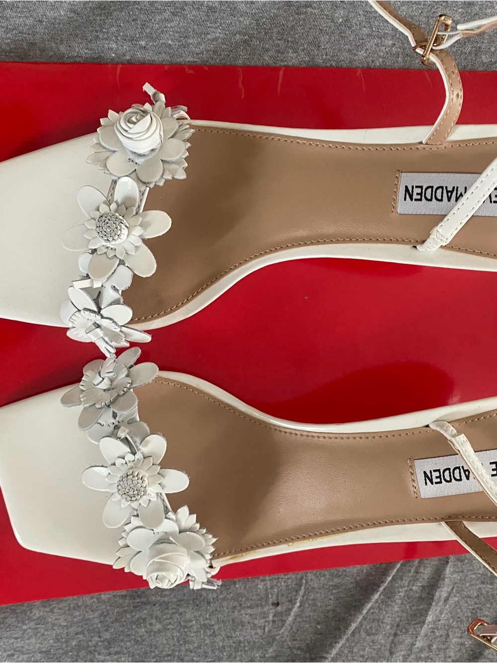 Steve Madden white Appliqué Ankle-Strap Sandals
